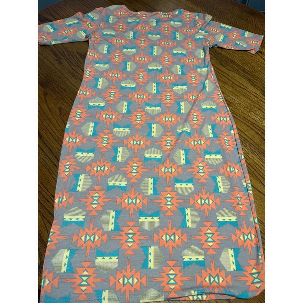 LuLaRoe Julia Dress Womens Medium Grey Orange Southwestern Geometric Sheath - Picture 4 of 5